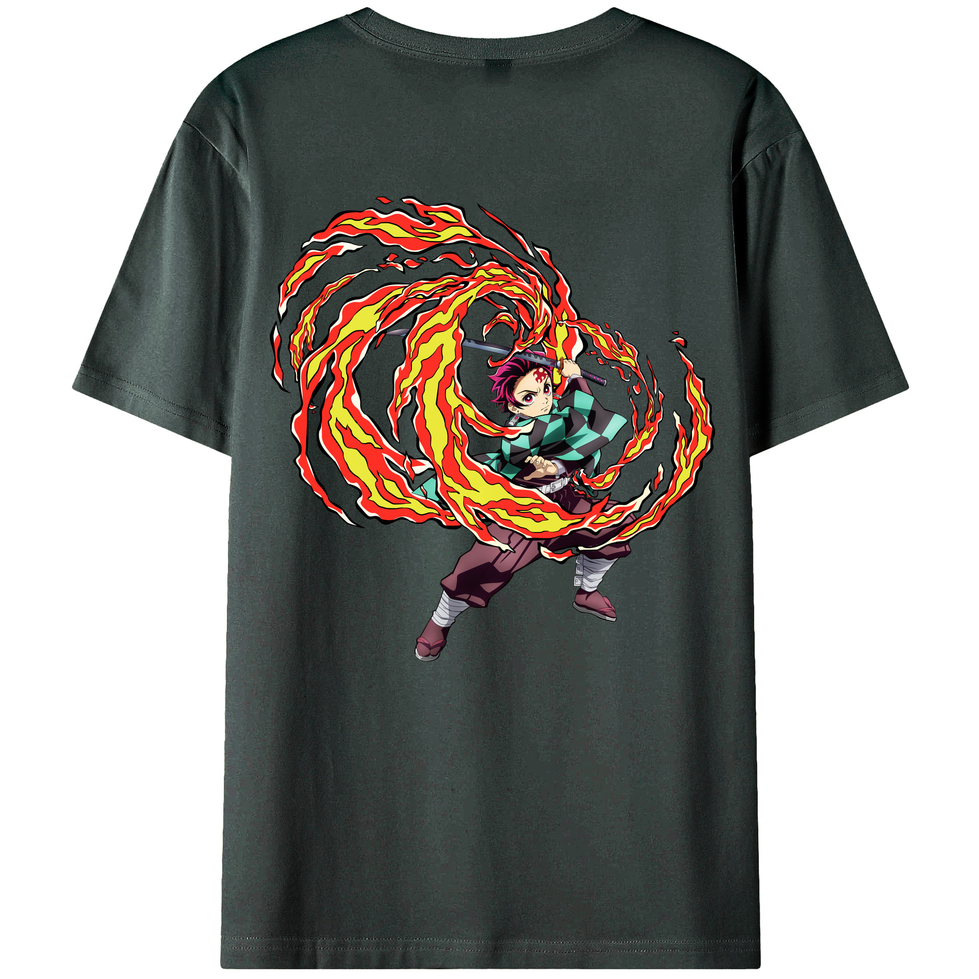 （画像用） 鬼滅の刃 竈門 炭治郎／かまど たんじろう Kamado Tanjirou 綿100％ メンズ半袖Tシャツ（バックプリント） 通気性